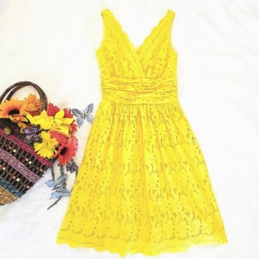 Donna Morgan Yellow Lace Mini Dress